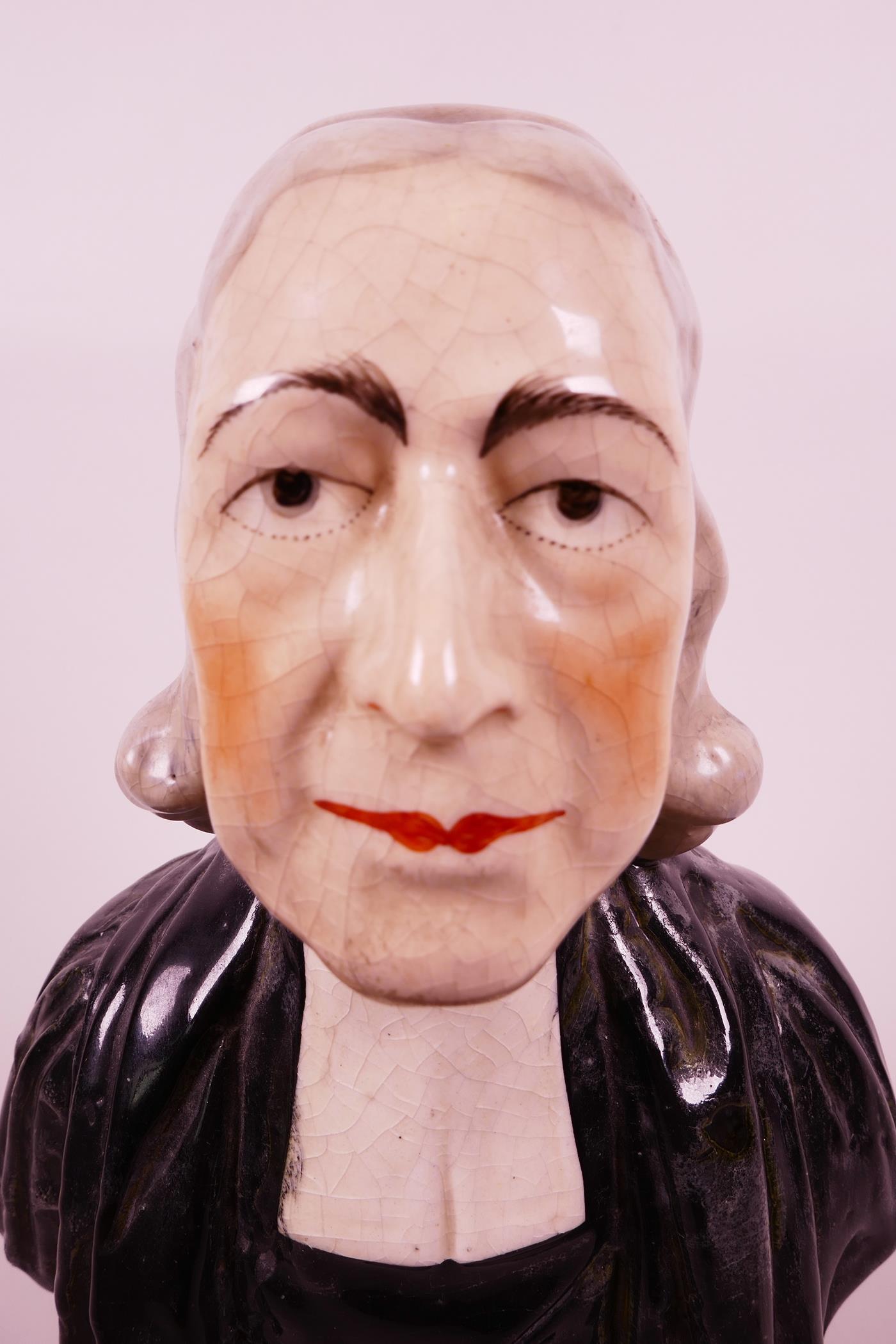 An early C19th large Staffordshire bust of Reverend John Wesley, after a model by Enoch Wood, - Image 6 of 7