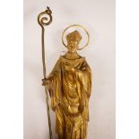 A gilt bronze figure of a cardinal, mounted on a bracket, 18" high x 5" wide, A/F