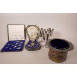 A solid silver Christening set, hallmarked Scotland, with the napkin ring replaced with silver
