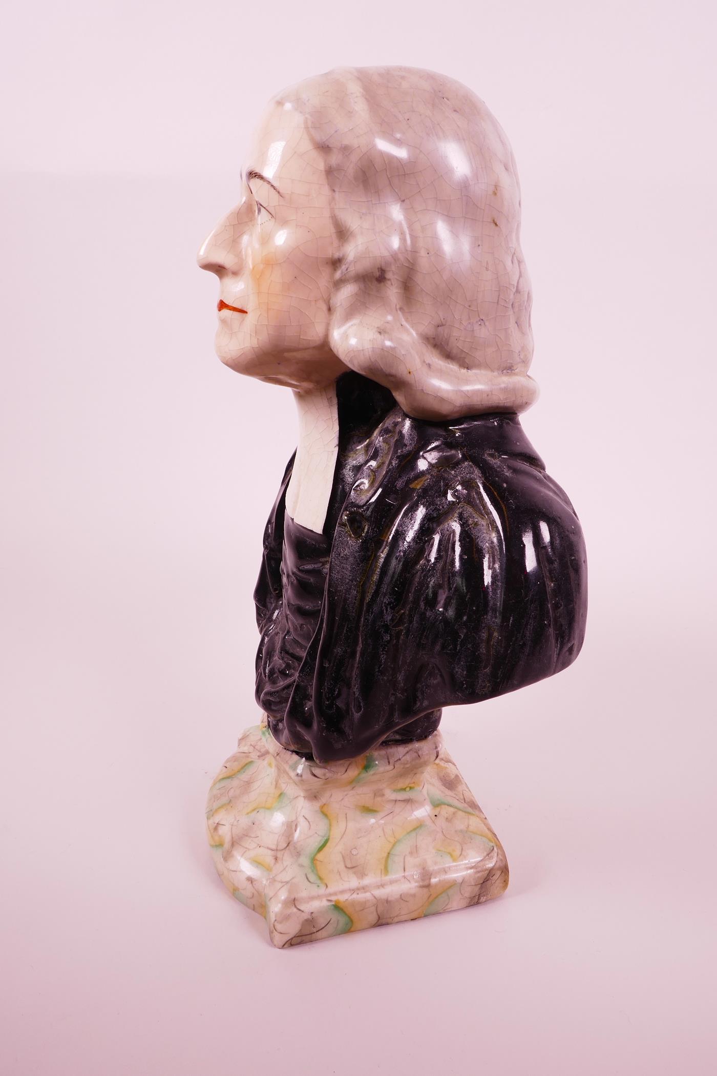 An early C19th large Staffordshire bust of Reverend John Wesley, after a model by Enoch Wood, - Image 3 of 7