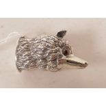 A 925 silver vesta case in the form of a fox's head, 2" long