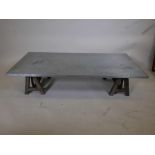 An industrial coffee table with a galvanised metal top, retailed by 'French Connection Home', 55"