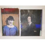 Unknown artist (British, mid C20th), two large scale portraits, dated verso 22nd October 1964.