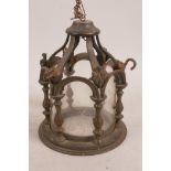 A small bronze hanging lantern, 6½" high