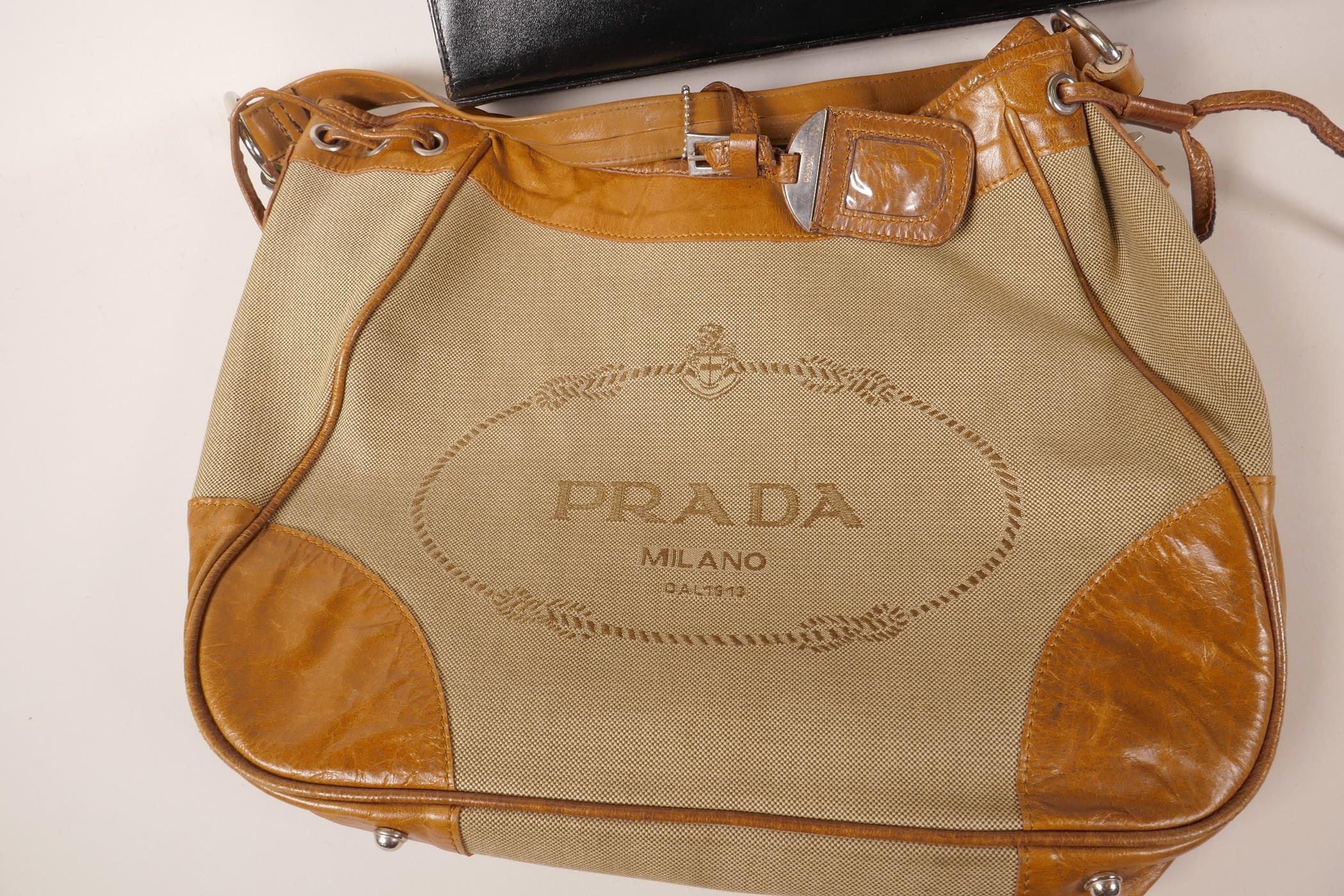 A designer leather and fabric handbag, together with a vintage 'Waldybag' black leather handbag - Image 2 of 3