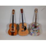 A Marlin acoustic guitar, together with two other acoustic guitars, longest 41"