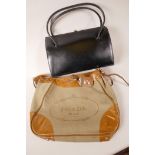 A designer leather and fabric handbag, together with a vintage 'Waldybag' black leather handbag