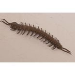 A Japanese bronzed metal Jizai style articulated figurine of a centipede, 6" long