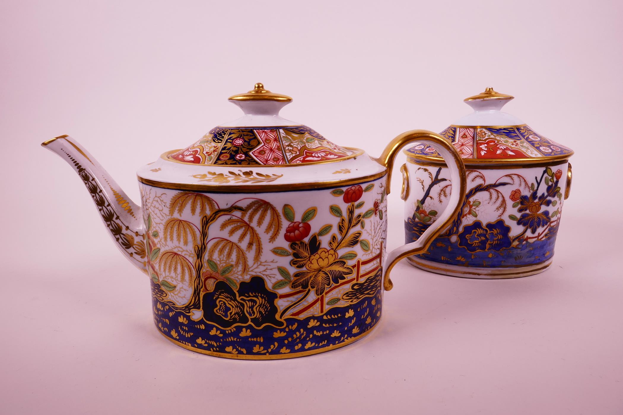 An 'Old Oval' John Rose Coalport teapot and cover, c.1805, with hand painted decoration in the Imari - Image 4 of 9