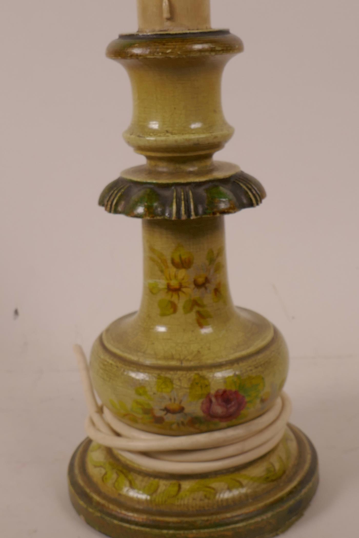 An Italianate painted turned wood table lamp base, 12" high - Image 2 of 3
