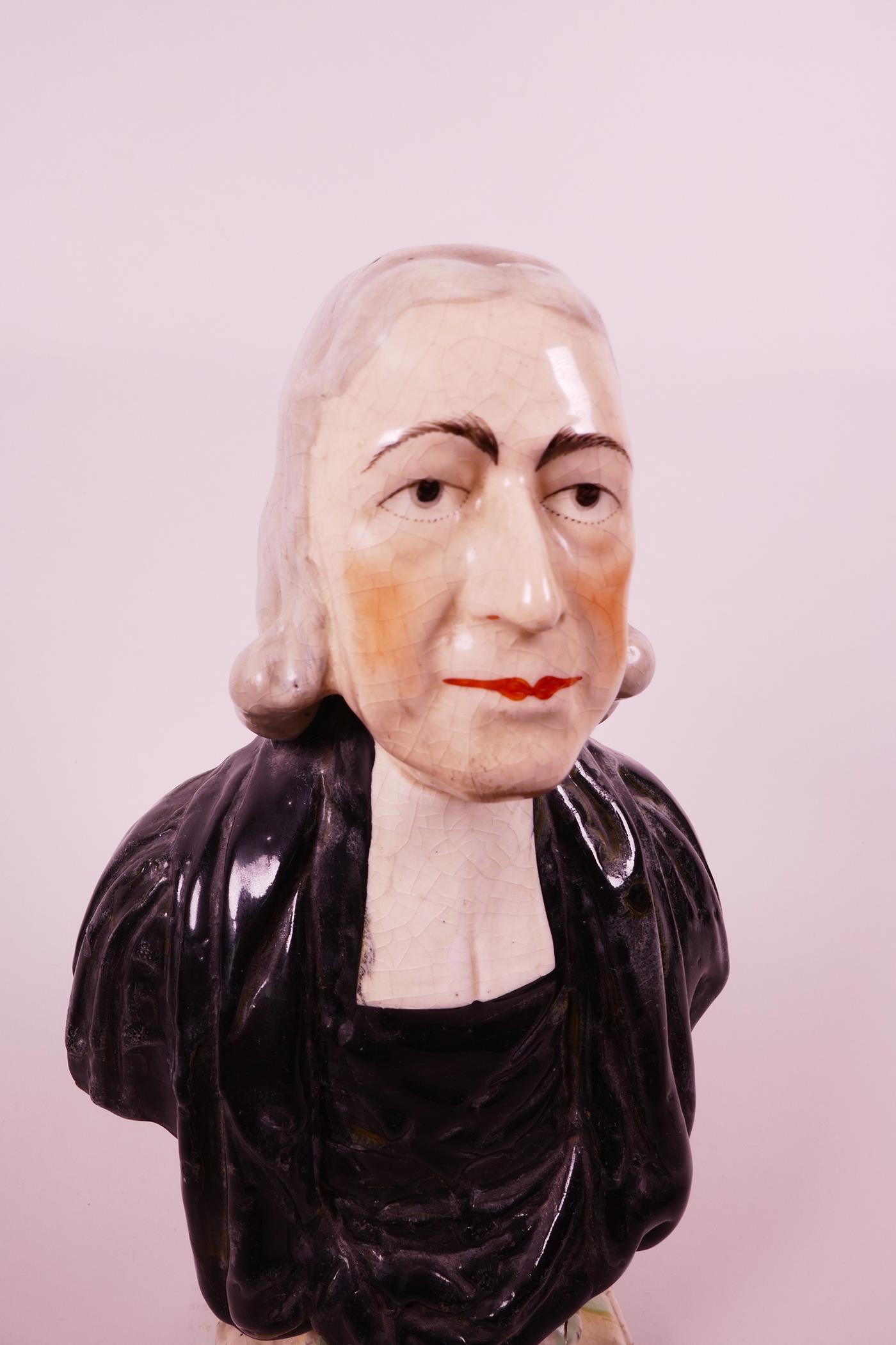 An early C19th large Staffordshire bust of Reverend John Wesley, after a model by Enoch Wood, - Image 2 of 7