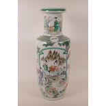 A Chinese famille verte porcelain Rouleau vase decorated with musicians in an ornamental garden, 6