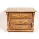 A Continental style oak three drawer apprentice chest, 9" x 12" x 7"