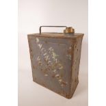 An Esso petrol can with brass cap, with original decoration, A/F, 13" high x 10" wide
