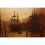 Howard (C20th), 'A Navy Tallship', and 'Two Navy Tallships at Dusk', signed lower right, oils on