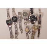 A quantity of stainless steel cased wristwatches including Casio digital display, talking alarm etc