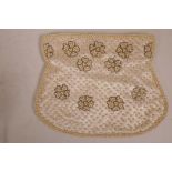A vintage silk clutch bag decorated with seed pearls, 9" x 7"