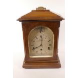 A late C19th/early C20th mahogany cased bracket clock with engraved silvered dial and Roman