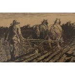 Henry Clarence Whaite (British, 1828-1912), 'Man ploughing the field with horses', woodcut, signed