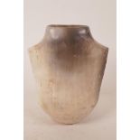 A studio pottery torso-shaped vase with cream/grey glaze, 8½" high