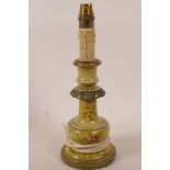 An Italianate painted turned wood table lamp base, 12" high
