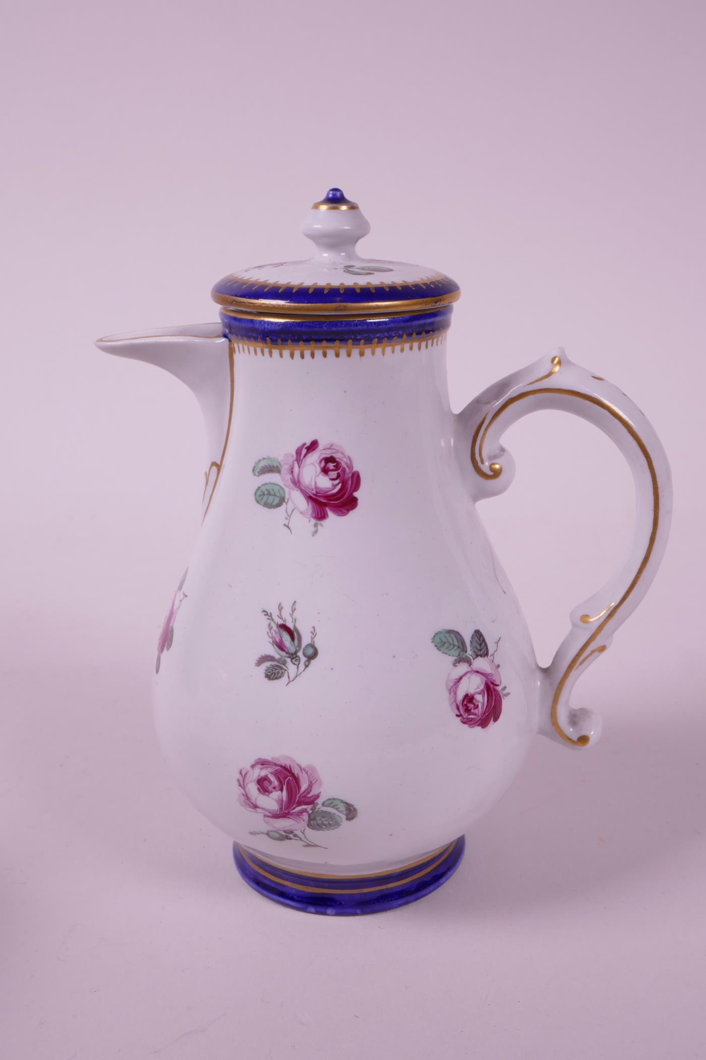 A late C18th hybrid hard paste porcelain chocolate pot and cover, with matching sugar pot and lid, - Image 5 of 9