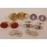 A collection of five pairs of cufflinks, including hallmarked silver
