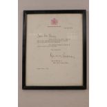 Royal memorabilia: A letter from Buckingham Palace dated 12th June 1973, written to Mr. Roger