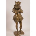 A Continental bronze figurine of a jester in Elizabethan costume, 13" high
