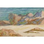 Scottish School, 'Rocky coastal landscape', probably Iona, oil on canvas board, 16" x 20"