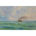 Steam boat on the open sea, signed A.W. Enness, oil on board, together with boats in an estuary,