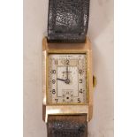 A 9ct gold Eros gentleman's tank wristwatch, Edinburgh 1938, lacks crystal and second hand,