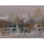 Ben Maile, 'View of the Thames and St. Paul's Cathedral', oil on board, signed, 17" x 39"