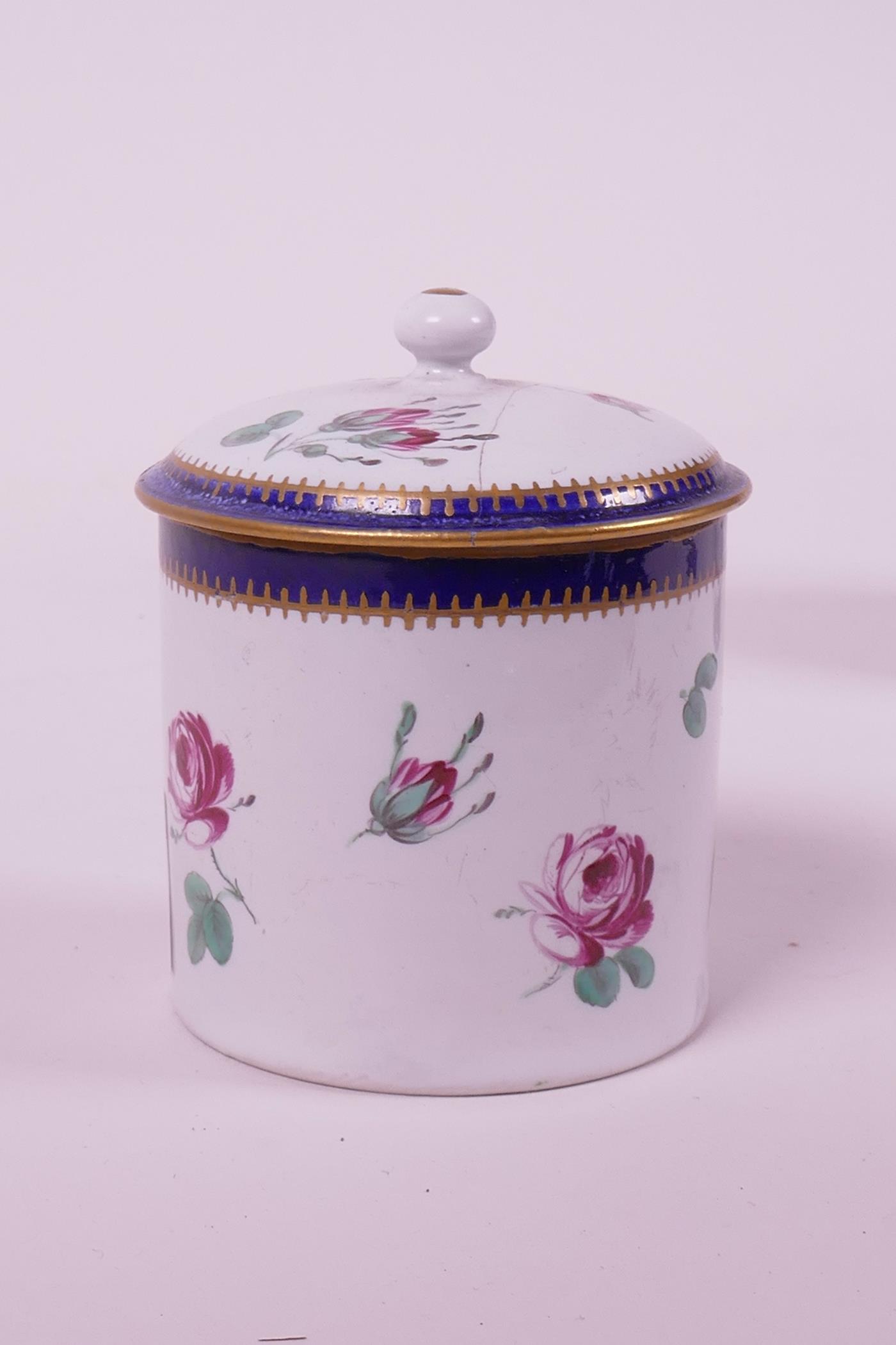 A late C18th hybrid hard paste porcelain chocolate pot and cover, with matching sugar pot and lid, - Image 6 of 9