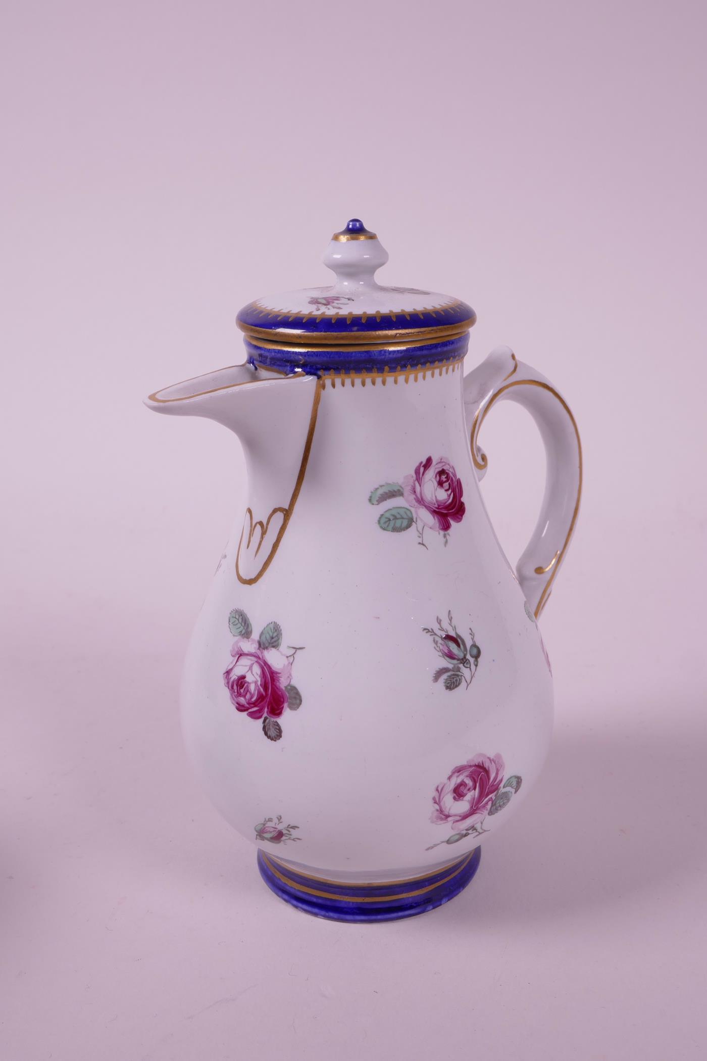 A late C18th hybrid hard paste porcelain chocolate pot and cover, with matching sugar pot and lid, - Image 4 of 9