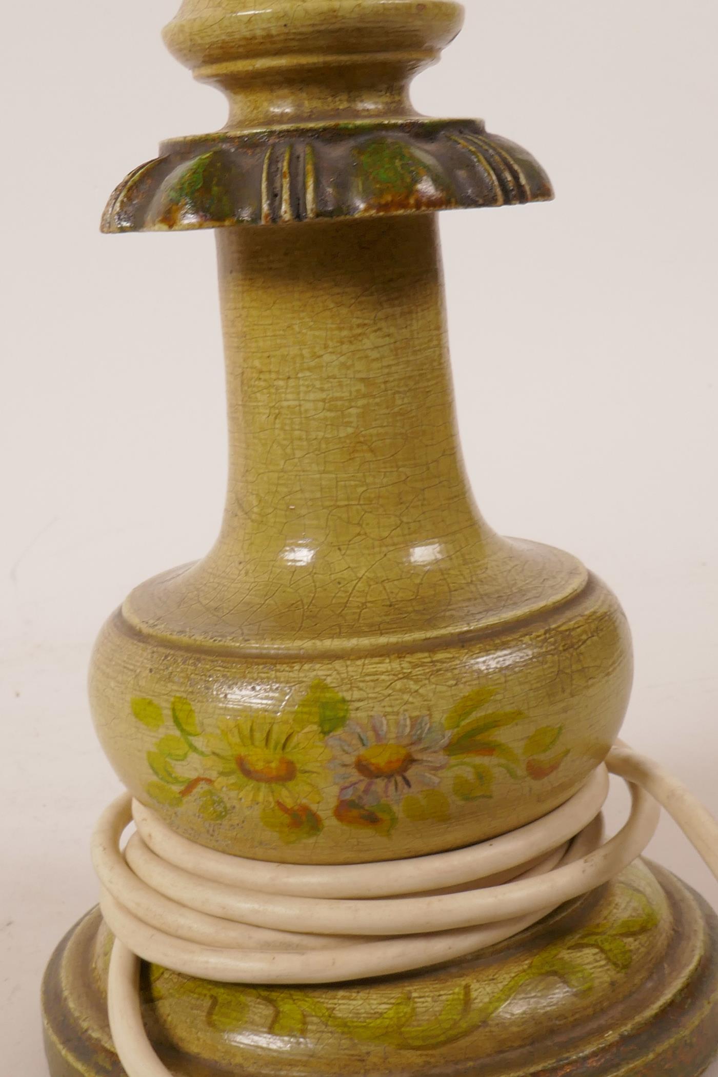 An Italianate painted turned wood table lamp base, 12" high - Image 3 of 3