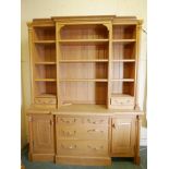 A Mark Wilkinson light oak breakfront dresser, the upper section with open shelves and two drawers