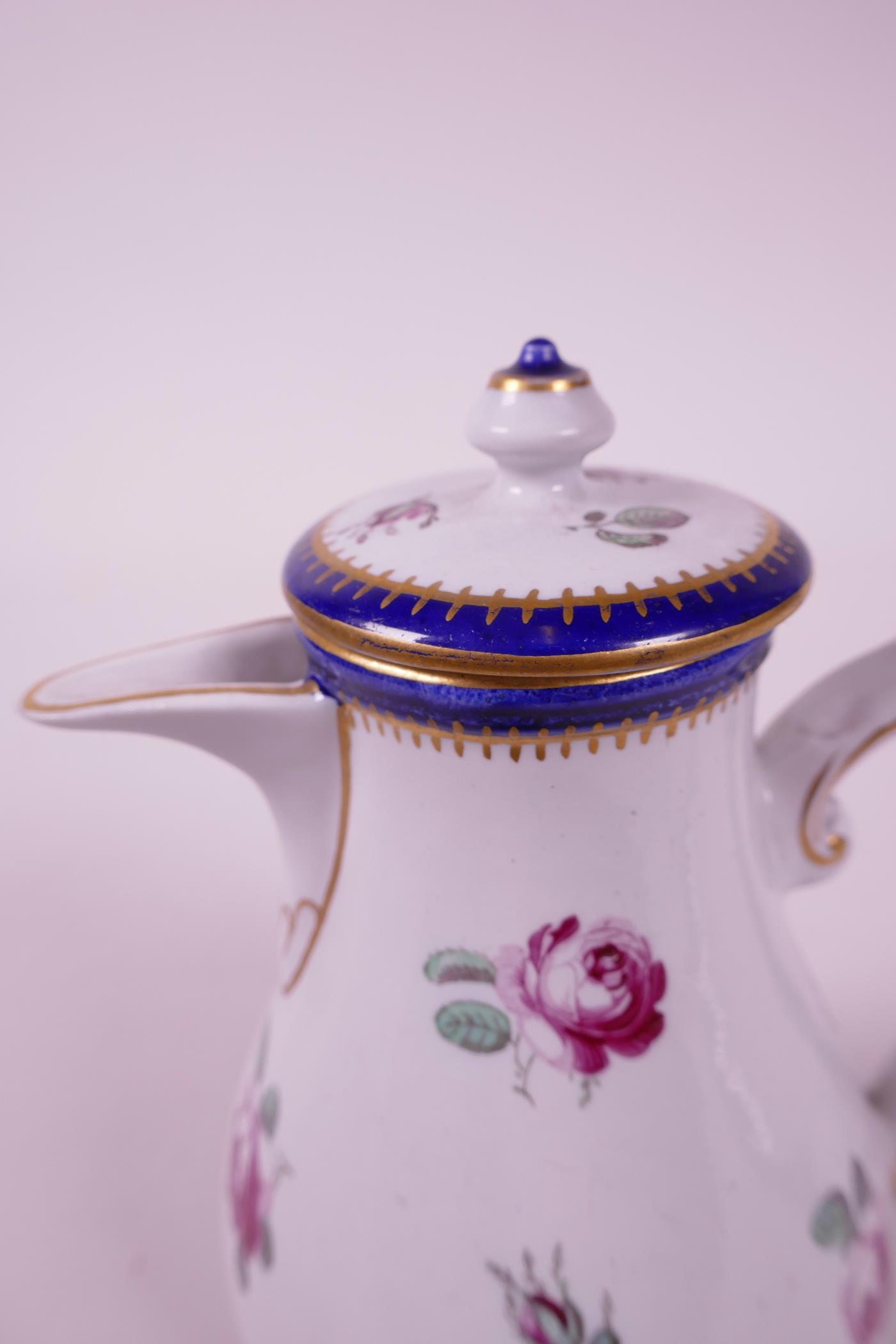 A late C18th hybrid hard paste porcelain chocolate pot and cover, with matching sugar pot and lid, - Image 7 of 9