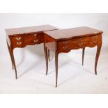 A pair of C19th marquetry inlaid Kingwood poudreuses, the top opening to reveal two wells and a