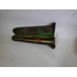 A vintage Buescher Band Instrument Co, Elkhart, USA, slide trombone in fitted case