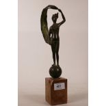 A bronze figure of a nude, mounted on a granite base, A/F loss to base, 13" high