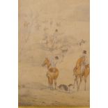 Horseman and hounds in a landscape, signed H. Alken, C19th, watercolour and pencil, 8½" x 6½"