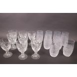 A set of eight Hiball crystal drinking glasses, 5" high, and nine wine glasses
