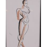 P. Sobr, female figure fashion illustration, 87, ink and wash, 11½" x 17½"