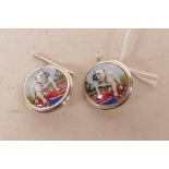 A pair of 925 silver cufflinks set with cold enamel plaques depicting British bulldogs