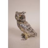 A silver plated owl, 3" high x 2" wide