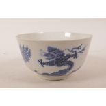 A Chinese blue and white porcelain steep sided bowl with phoenix and dragon decoration, 6