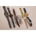 Six gentlemen's wristwatches, including Davis Design no.945, Casio DBC-30, a Camly gold plated Swiss