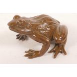 A Japanese bronzed metal Jizai style figurine of a frog, 2" long