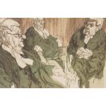Feliks Topolski, portrait of judges, signed lithograph portrait, together with an ink drawing,